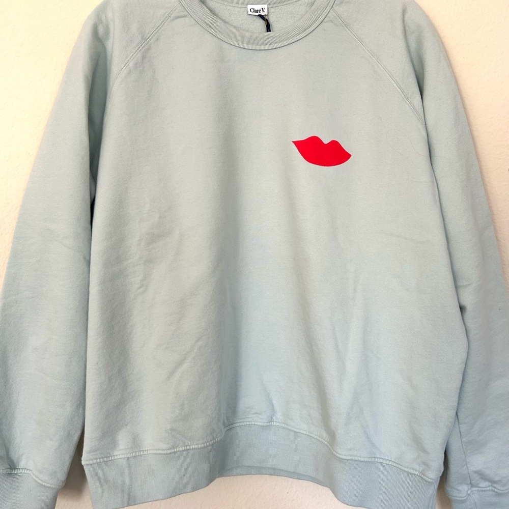 Clare V. Light blue Sweatshirt with Red Lips in size L - Picture 2 of 6